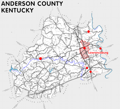 Map of Anderson County, Kentucky