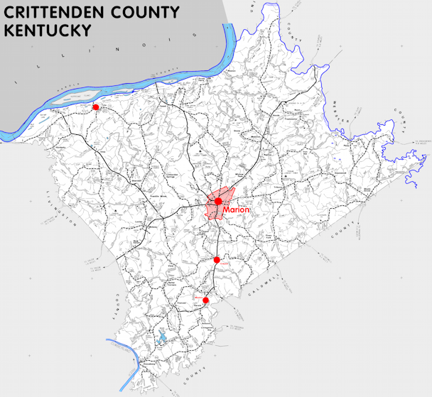 Map of Crittenden County, Kentucky