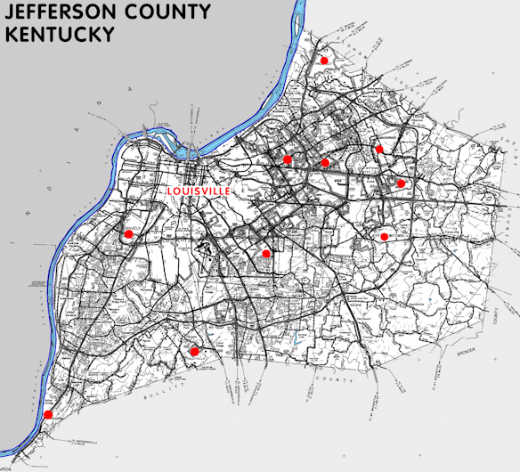 Map of Jefferson County, Kentucky