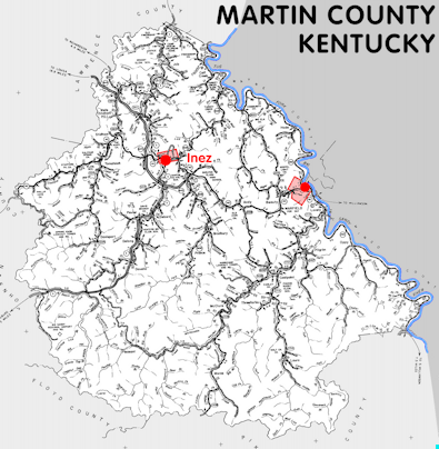 Map of Martin County, Kentucky