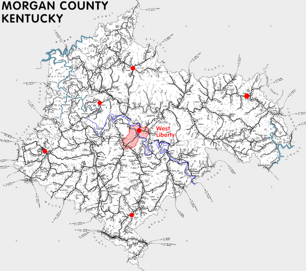 Map of Morgan County, Kentucky