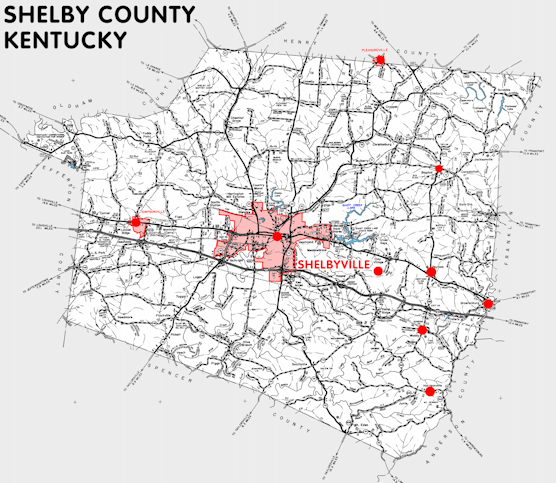 Map of Shelby County, Kentucky