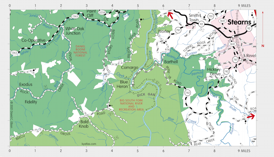 Map of Big South Fork National River and Recreation Area