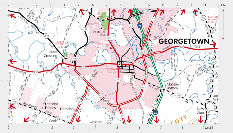 Map of Georgetown, Kentucky Area