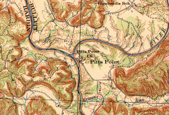 Pitts Point, Kentucky from 1943 topographic map